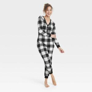 New! Women's Thermal Pajama Union Suit - Stars Above Black/White
